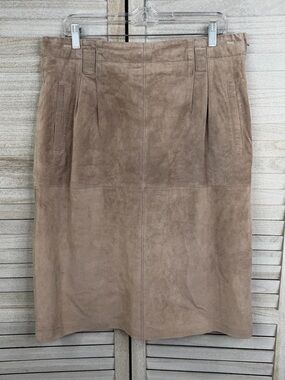 EVAN DAVIES Vintage 90's Suede Midi Skirt Beige-16